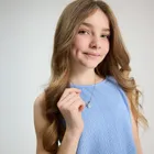 Cool Club, Set pentru fete, Bluza fara maneci, Pantaloni din textil, wide, albastru