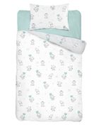 Elefanti, set lenjerie de pat si aparatori patut, 3 piese, menta verde, 90-120 cm