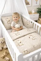 MimiNu, Girafa, set lenjerie de pat single, din bumbac, bej, 100-135 cm