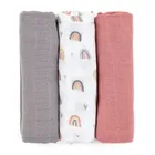 Petite&Mars, Moussy Rose Rainbows, set de scutece din muselina de bambus, 68-68 cm, 3 buc.