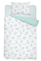 Pisicute, set lenjerie de pat si aparatori patut, 3 piese, menta verde, 90-120 cm