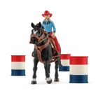 Schleich, Farm World, Cowgirl si cursa printre butoaie, set, 42576