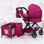 Bayer Design, Xeo Combi, carucior multifunctional pentru papusi, set cu patut pliabil, geanta si accesorii, burgundia