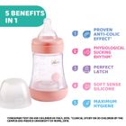 Chicco, Perfect5, biberon anti-colic, tetina din silicon, debit lent, roz, 0 luni+, 150 ml