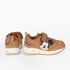 Cool Club, Pantofi sport pentru baieti, maro, talpa cu leduri, imprimeu Mickey Mouse