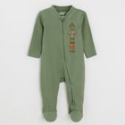 Cool Club, Pijama tip salopeta pentru baieti, ecru, verde, imprimeu Lion King, set, 2 buc.