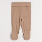 Cool Club, Set pentru baieti, Body cu maneca lunga, Pijama tip salopeta, Caciula, bumbac organic, ecru, maro