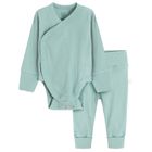 Cool Club, Set pentru bebelusi, Body cu maneca lunga, Pantaloni fara botosei, bumbac organic, turcoaz