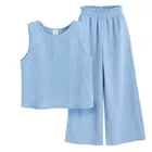 Cool Club, Set pentru fete, Bluza fara maneci, Pantaloni din textil, wide, albastru