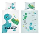 Dinozaur, set lenjerie de pat single, albastru, 90-120 cm
