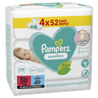 Pampers Sensitive, servetele umede, 4 pachete de 52 servetele, 208 buc.