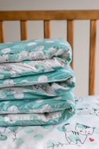 Pisicute, set lenjerie de pat si aparatori patut, 3 piese, menta verde, 90-120 cm