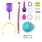 Barbie, Cap Stilist Curcubeu Neon + Color Reveal accesorii, set de joaca