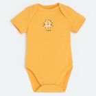 Cool Club, Body cu maneca scurta pentru bebelusi, bej, galben, imprimeu Fisher-Price, set, 3 buc.