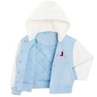 Cool Club, Geaca de baseball cu gluga pentru fete, albastru, imprimeu Lilo si Stitch