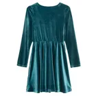 Cool Club, Rochie cu maneca lunga pentru fete, velur, turcoaz