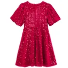Cool Club, Rochie cu maneca scurta pentru fete, velur, rosu
