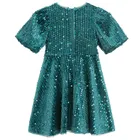 Cool Club, Rochie cu maneca scurta pentru fete, velur, verde