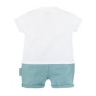 Cool Club, Salopeta Rompers pentru baieti, bumbac organic, alb-albastru, imprimeu Lion King