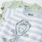 Cool Club, Salopeta Rompers pentru baieti, bumbac organic, albastru, verde, imprimeu Looney Tunes, set 2 buc.