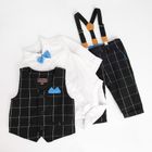 Cool Club, Set pentru baieti, Body-camasa cu maneca lunga, Vesta, Papion pentru baieti, Pantaloni, Bretele, alb-bleumarin