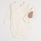 Cool Club, Set pentru baieti, Body cu maneca lunga, Pijama tip salopeta, Caciula, bumbac organic, ecru, maro