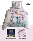 Fluo, set de lenjerie de pat pentru tineri, 140-200 cm + 70-80 cm, Unicorn