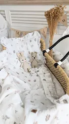 MimiNu, set: patura din muselina, 60-70 cm + perna cu fata de perna, 40-30, frunze bej