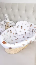 MimiNu, Ursuleti, protectie universal pentru gondola, patut, cos de Moses + saltea + perna, bej