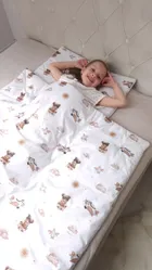 MimiNu, Ursuleti, set lenjerie de pat single cu umplutura, bej, 135-100 cm