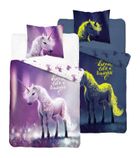 Unicorn, set lenjerie de pat single, fluo, 140-200 cm