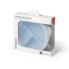 BabyOno, farfurie din silicon cu ventuza si capac, albastru
