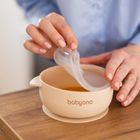 BabyOno, farfurie din silicon cu ventuza si capac, bej