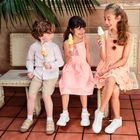 Cool Club, Rochie cu bretele pentru fete, din tricot striat, roz