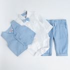 Cool Club, Set pentru baieti, Body-camasa cu maneca lunga, Papion pentru baieti, Vesta, Pantaloni, alb-albastru