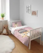 Detexpol, Pisoi, set lenjerie de pat single, din bumbac, różowy, 90-120 cm
