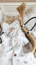 MimiNu, set: patura din muselina, 60-70 cm + perna cu fata de perna, 40-30, frunze bej