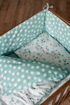 Pisicute, set lenjerie de pat si aparatori patut, 3 piese, menta verde, 90-120 cm