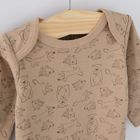 Cool Club, Body cu maneca lunga pentru baieti, maro, ecru, imprimeu animale salbatice, set 3 buc.