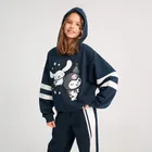 Cool Club, Pantaloni trening pentru fete, wide, caldurosi, bleumarin, imprimeu Hello Kitty and Friends