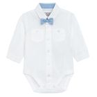 Cool Club, Set pentru baieti, Body-camasa cu maneca lunga, Papion pentru baieti, Vesta, Pantaloni, alb-albastru