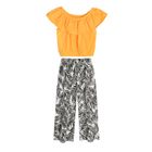 Cool Club, Set pentru fete, bluza cu maneca scurta in stil spaniol si pantaloni din material textil, mix de culori, imprimeu frunze