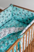 Lemuri, set lenjerie de pat si aparatori patut, 3 piese, menta verde, 90-120 cm
