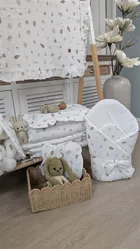 MimiNu, set: patura din muselina, 60-70 cm + perna cu fata de perna, 40-30, frunze bej