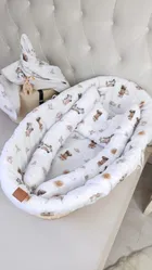 MimiNu, Ursuleti, protectie universal pentru gondola, patut, cos de Moses + saltea + perna, bej