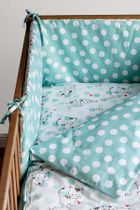 Pisicute, set lenjerie de pat si aparatori patut, 3 piese, menta verde, 90-120 cm