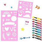 Top Model, set de creioane cu varf fin si sabloane, 10 culori