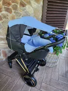 MimiNu, baldachin pentru carucior, protectie de soare, muselina de bumbac, denim