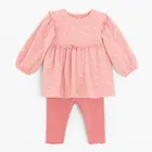 Cool Club, Set pentru fete, Body-rochie cu maneca lunga, Colanti, din tricot striat, roz