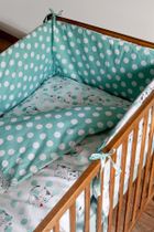 Pisicute, set lenjerie de pat si aparatori patut, 3 piese, menta verde, 90-120 cm